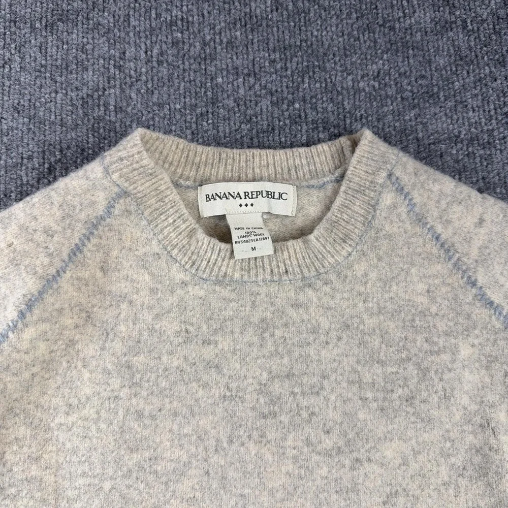 Banana Republic Sweater Mens Medium Beige Lambswool Crewneck Knit Pullover